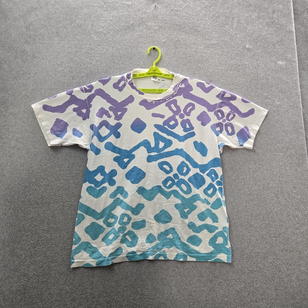 VINTAGE Street Art Men Shirt XL White Made In USA Graphic Abstract Print